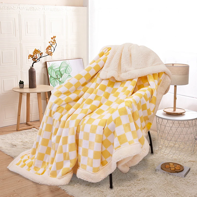 Thick Cashmere Vintage  Cobertor Sofa Xadrez Double Laminate Checkered Throw Black And White Plaid Checkerboard Blanket
