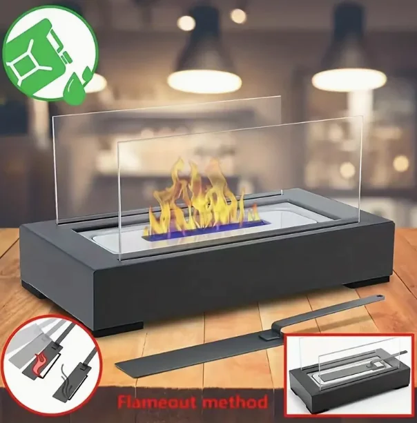 Tabletop Portable Ethanol Fireplace, Rectangular Fireplace Desktop Alcohol Stove Stainless Steel Alcohol Stove Indoor Stove Atmo