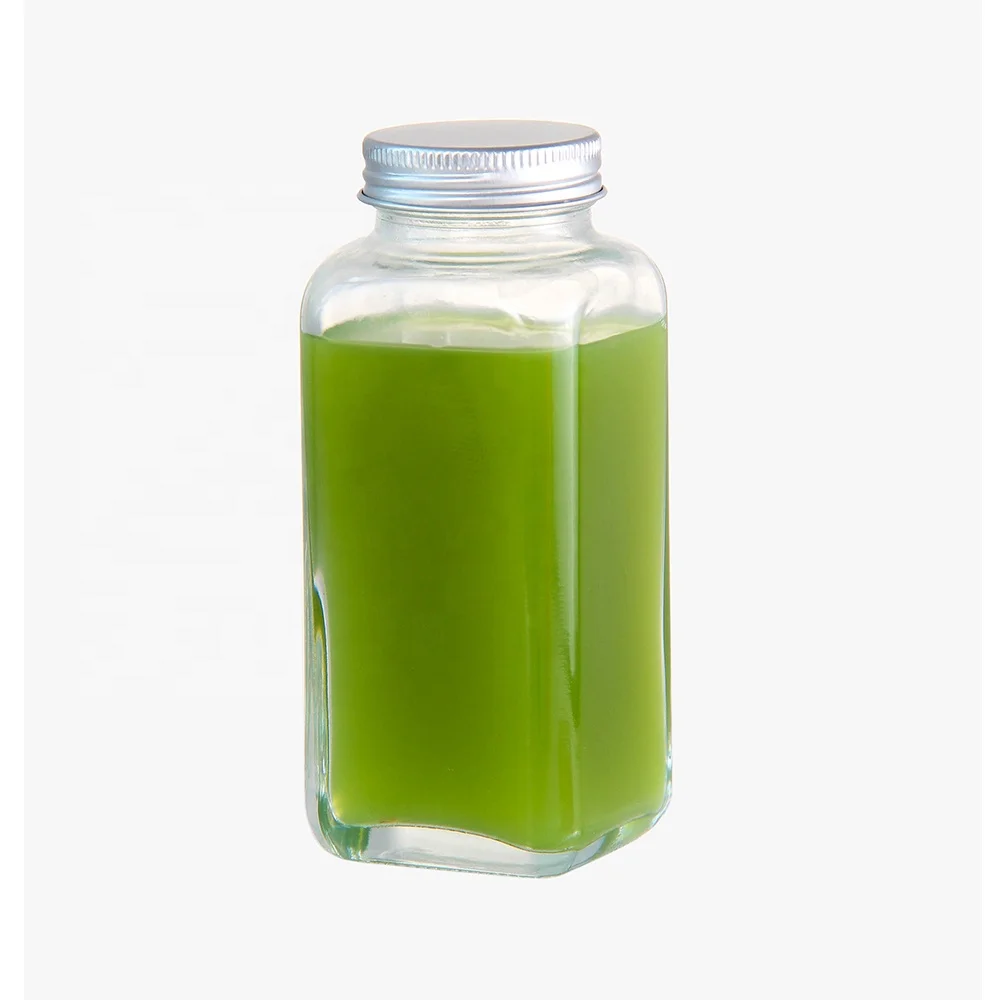 Empty Thickened Wholesale 200ml Square Glass Beverage Bottles Fruit Juice Bottles cold brew coffee glass bottle with metal lid