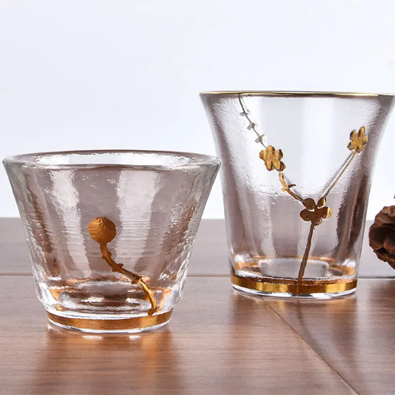 
Japanese style small Kung fu tea set tracing gold dot hammer pattern Glass tasting cup 