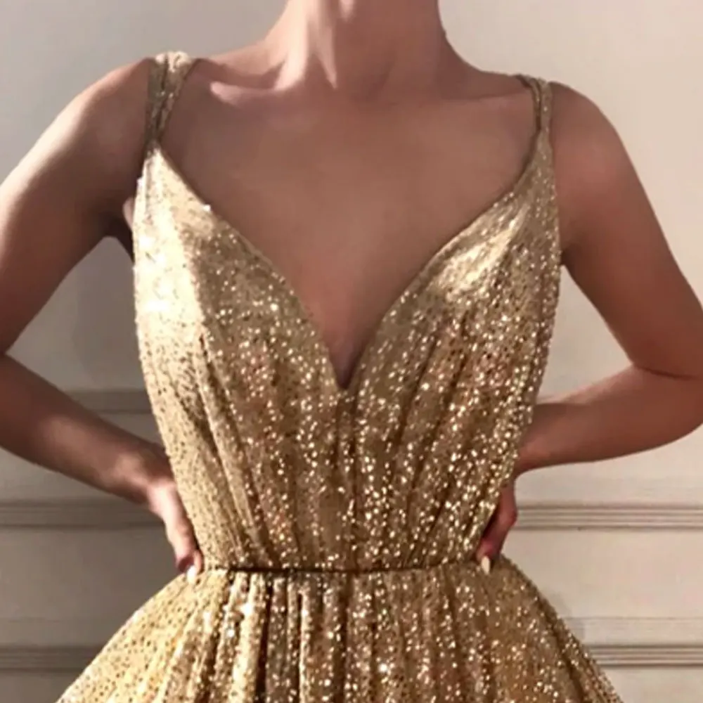 2020 Spring Summer Custom Women Luxury Sexy V Neck Sling Pleated Long Formal Evening Gown Dress