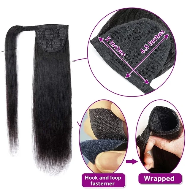 100% Human Hair Pony tails Hair Extensions Double Drawn Natural Wrap Around Drawstring Straight Ponytail Hair