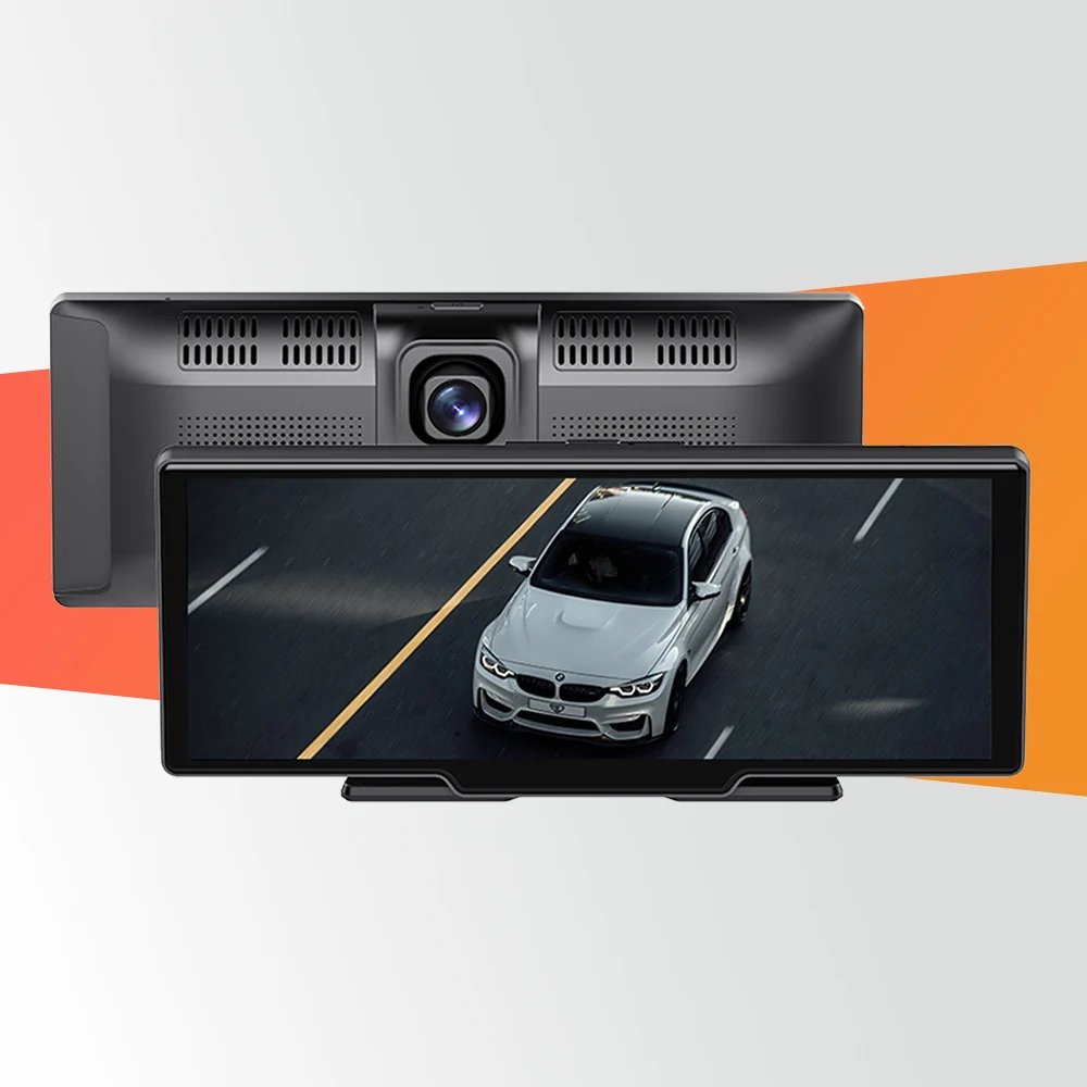 Car Rear View Mirror Streaming Media Dual Lens Camera WiFi Mobile Internet GPS Navigator BT Carplay for iOS & Android Auto