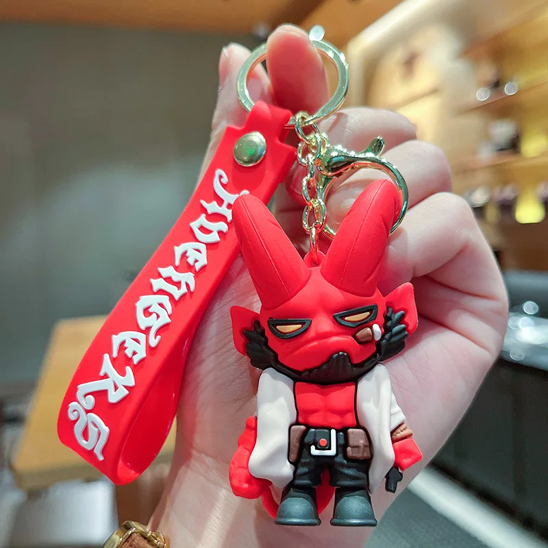 Cross border cartoon Hellboy keychain Cool Hellbringer anime figure 3D keychain Pvc bag pendant car key pendant