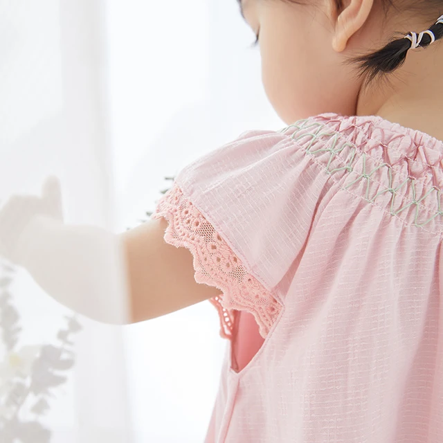 Baby  Dress Girl  Skirt Summer Kid  dress  smocked  embroidery  flare sleeve Princess Dress Clothes