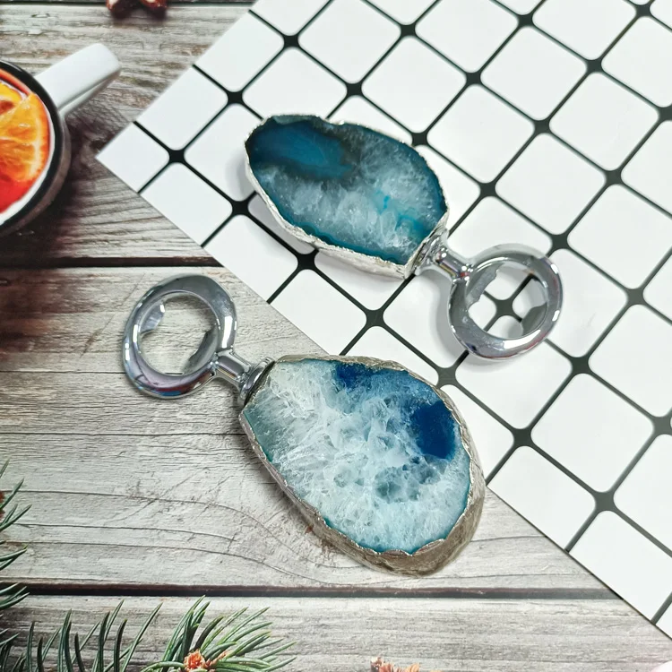 Natural Gemstone Christmas Gifts Keychain Beer Metal Bottle Opener