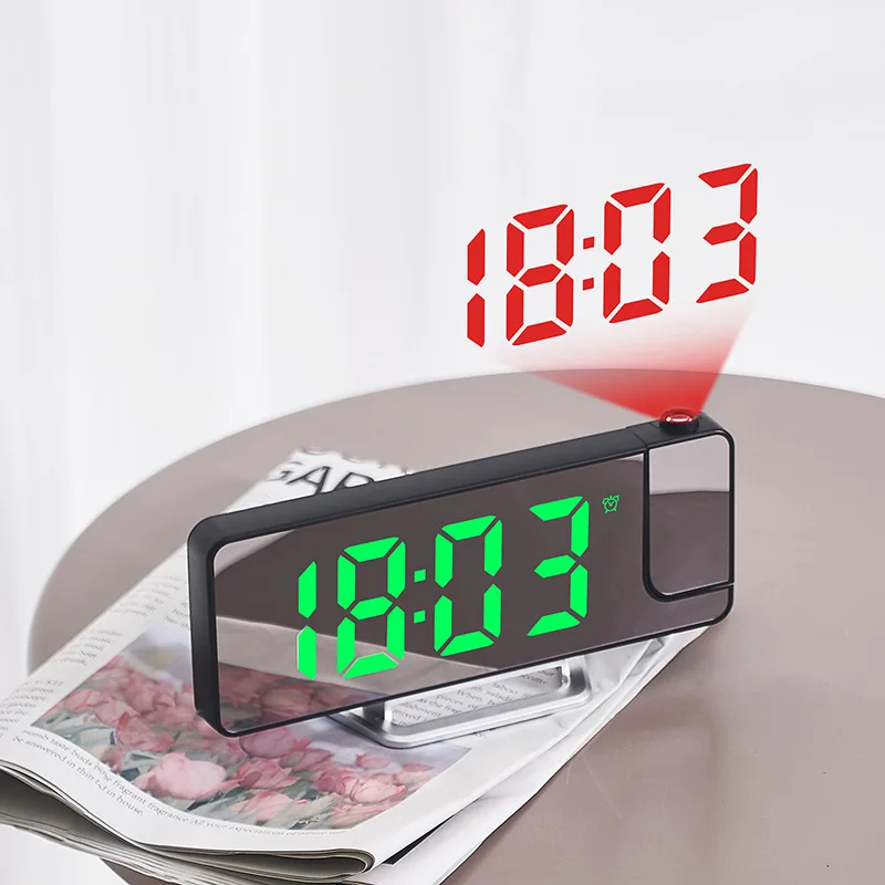 Fashion Mirror Screen Color Numerals LED Digital Alarm Clock With Rotatable Projector Projection Desk Clocks For Bedroom