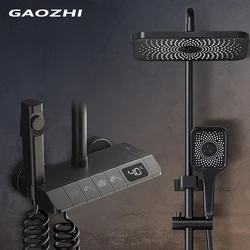 Latest Models New 4 Function Keyboard Piano Keys Exposed Bathroom Mixer Combo Brass Thermostat Shower System Set