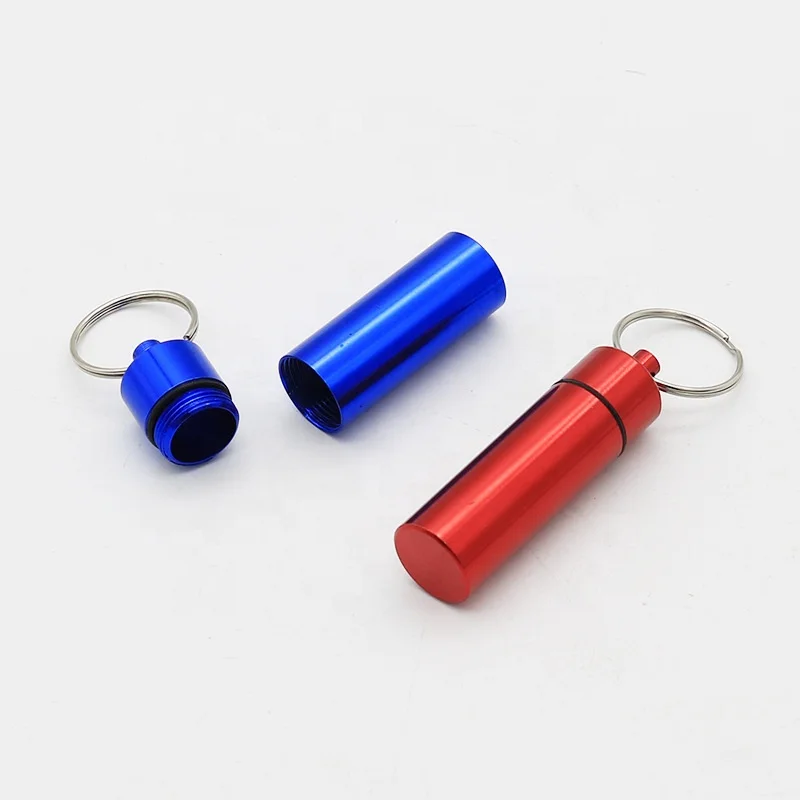 Mini Pill Container Keychain Waterproof Aluminum Medicine Pill Box Case Metal Holder