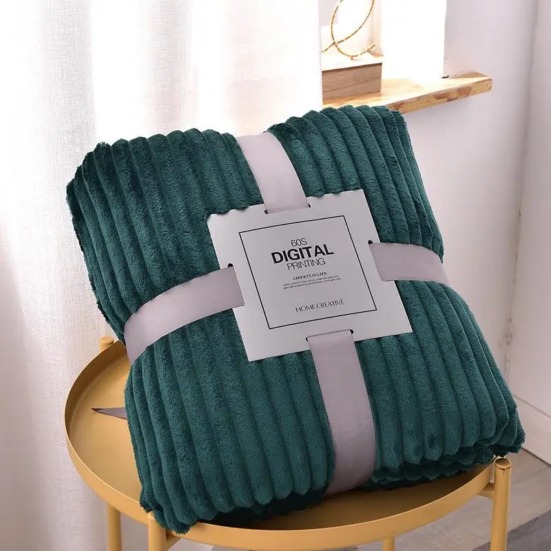 Aoyatex Wholesale 100% Polyester Fleece Blanket Solid Reversible Stripes Chunky Plush Flannel Blanket Fleece Throws And Blankets