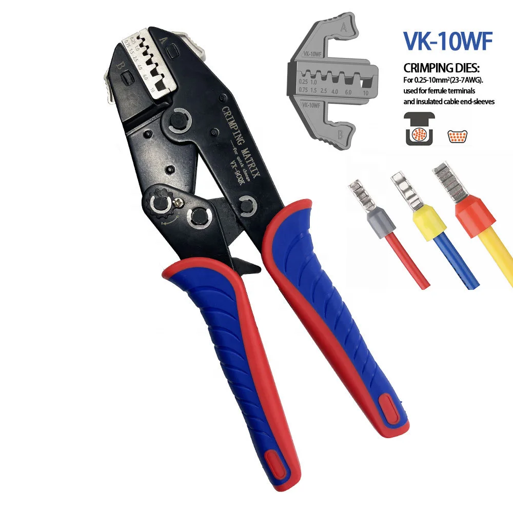 Terminals Crimping Tool VK-10WF 23-7AWG 0.25-10mm2 Automotive Plier Ratcheting Wire Crimper