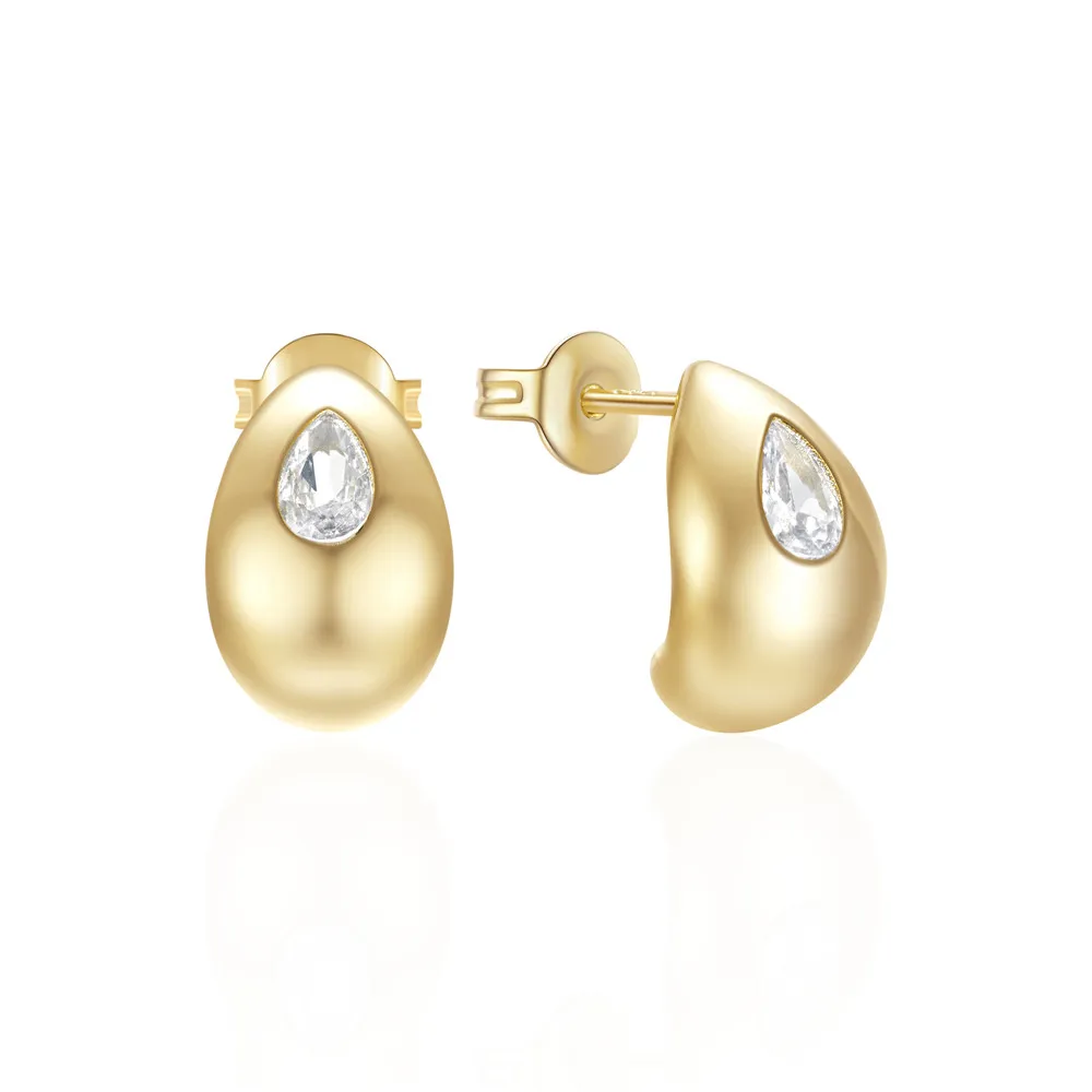 Wholesale S925 Sterling Silver 18K Gold Plated Zircon Chunky Water Drop Shape Holiday Stud Earrings for Girls