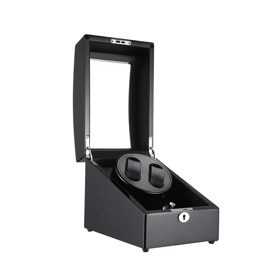 Hot selling wholesale manual black paint baking watch winder shell manufacturing custom logo wooden box watch box
