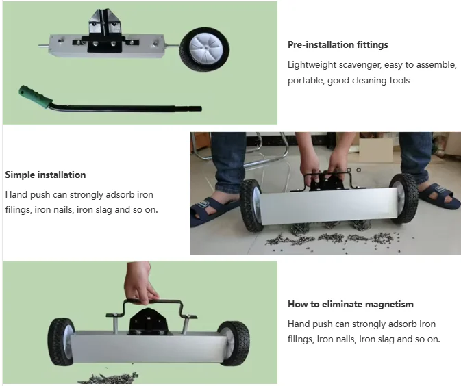 Simple structure Hand-push Heavy Duty Push-type Rolling Magnetic Pick Up Sweeper With Wheels