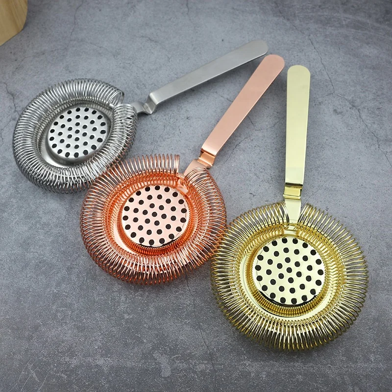 Stainless Steel Cocktail Strainer, Silver/Copper/Gold Bar Hawthorn Strainer with Wire Spring