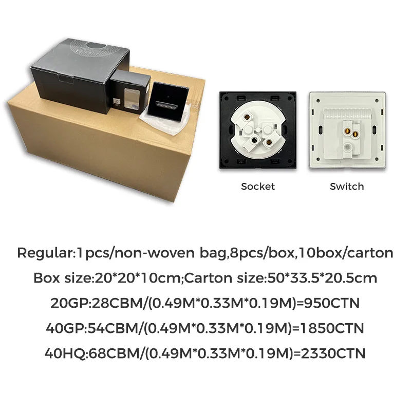 YINKA Customized Hot Sale Type 86 Black UK Standard Tempered Glass Light Switch Industrial Switch