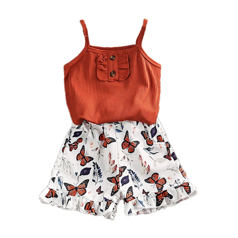 2023 летние комплекты для девочек с цветочным принтом Новая одежда для девочек шорты комплекты детской одежды оптовая продажа От 4 до 7 лет