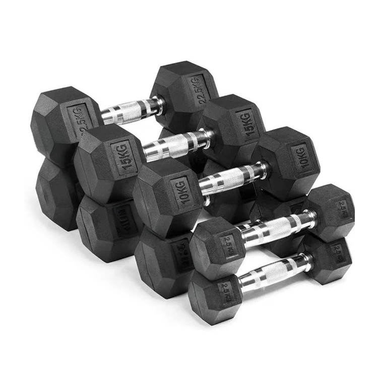 MEET 2-100LB Home Use Fitness Hex Rubber Dumbbells Gym Free Weights Rubber Coating Cast Iron Dumbbell Set