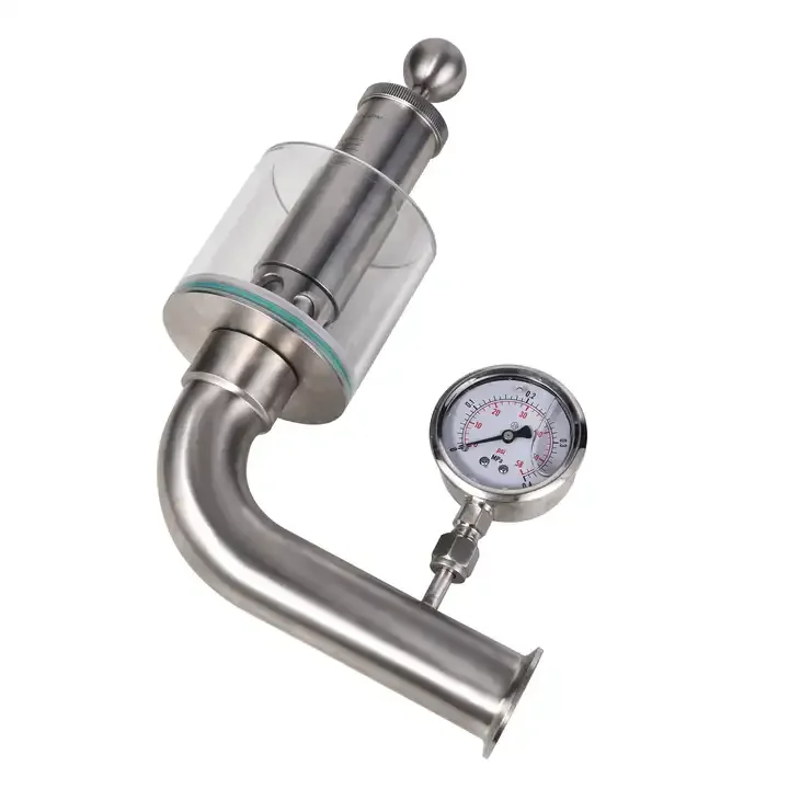 Sanitary stainless steel 1 inch and 2'  pressure relief valve bunging valve with pressure gauge