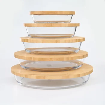 Jasper Glass Oval Baking Dish/Lasagna Pan with Natural Bamboo Lid utensilios para hornear de vidri