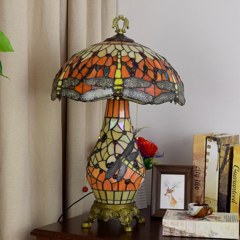 16 Inch Tiffany Dragonfly lamp shade designer European Style Luxury stained glass Table lamp bedside office decor desk lights