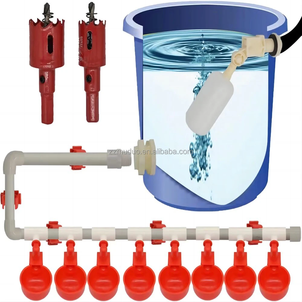 Automatic Hanging Water Cups Baby Chick Drinker Complete Set Pipeline Poultry Bucket Drinker Line System