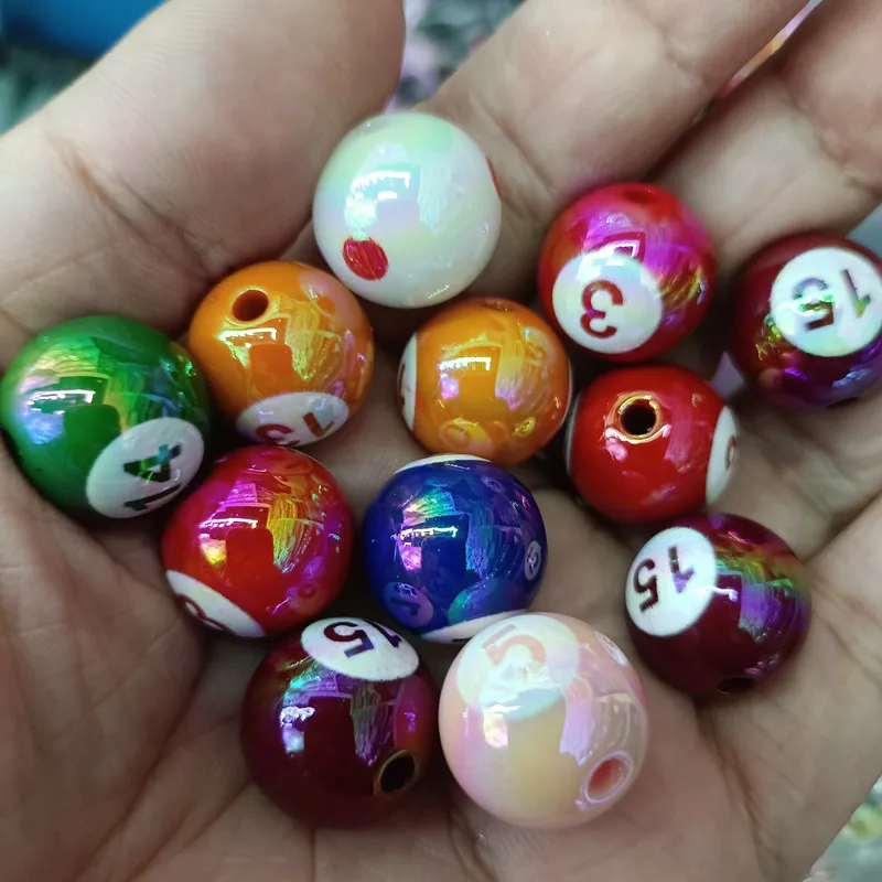 Brave Light 2024 New Arrival Plastic 16mm Round Loose Beads Women Phone Straps Bracelets Accessories Acrylic Number Billiard Bal