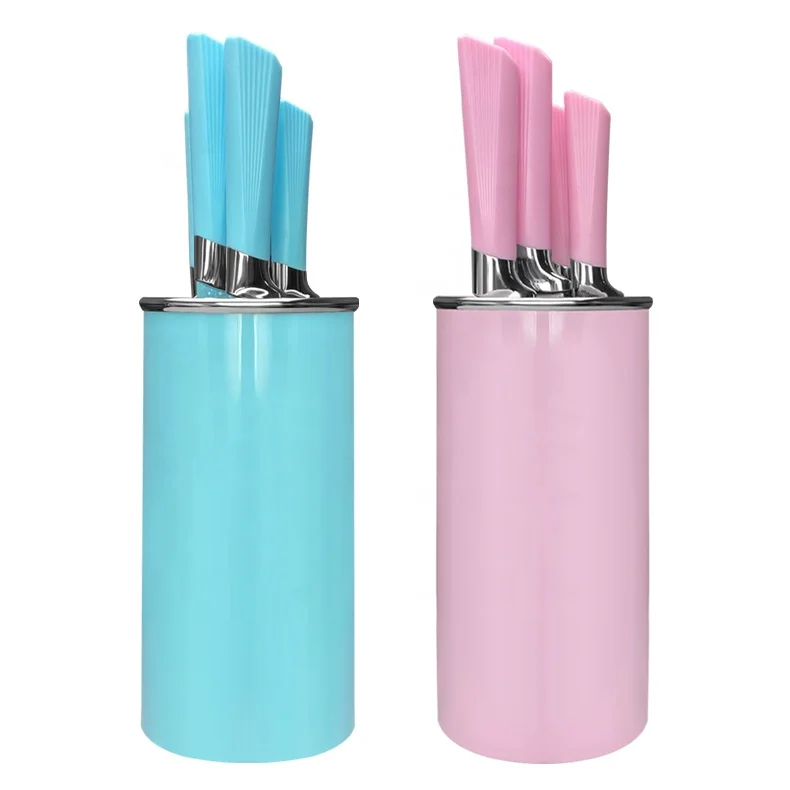 Factory Wholesale 6PCS Stainless Steel Kitchen Knife Set With Holder Non-Stick Coating Chef Knife PP Handle Kitchen Knives