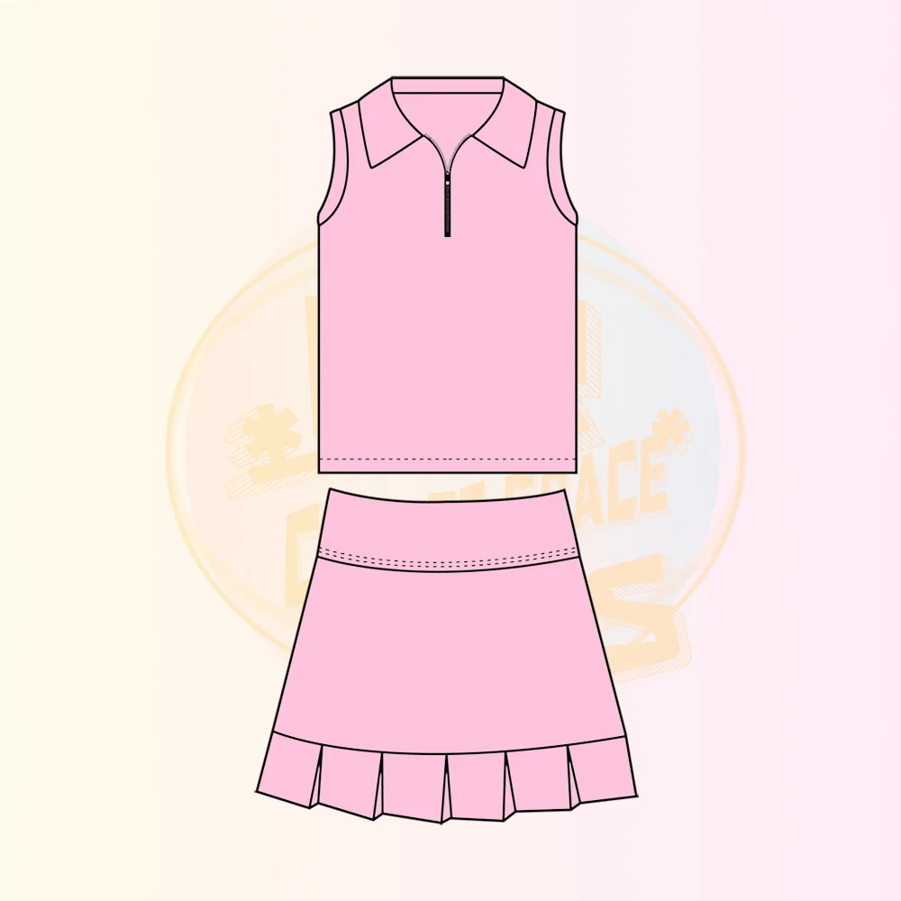 KERUI Custom Golf Solid Color Sleeveless 1/4 zipper top+skirt Girl 2-piece set  Sportswear Gym Running Fitness Outfits