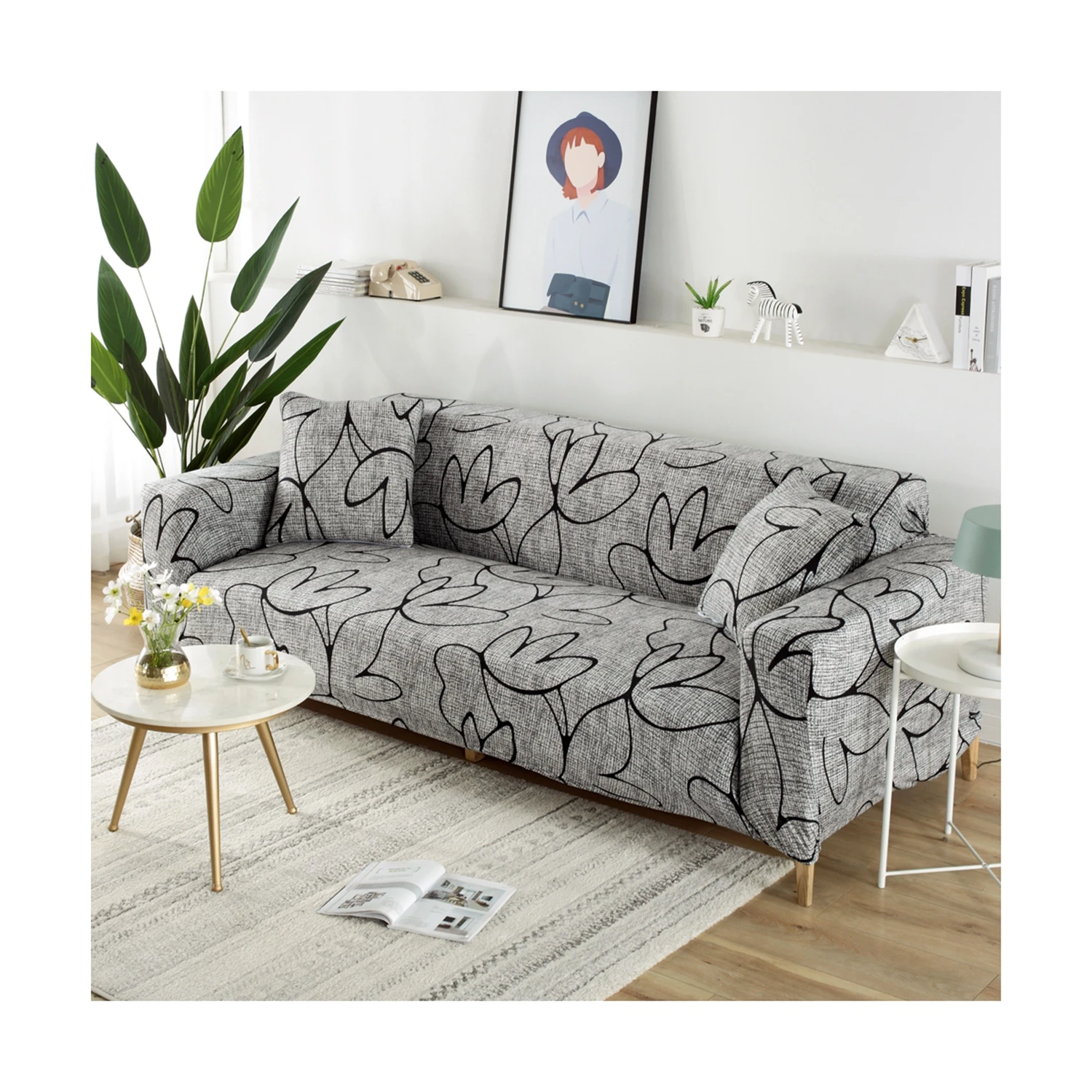 Easy To Clean Latest Technology Printed Sofa Set Cover Stretch