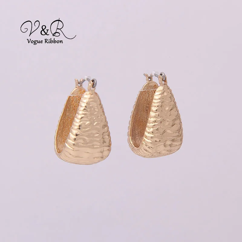 V&R Qingdao Jewelry Bijoux Wide Hammered Textured Chunky Endless Hoop Earring Alloy Earrings