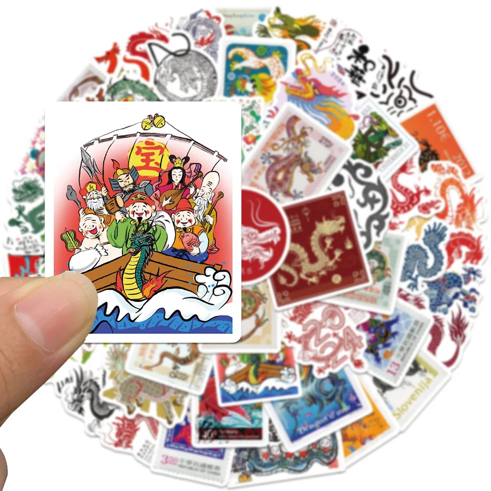 2024 New 50PCS Cool chinese zodiac stamp collection vintage postage dragon sticker
