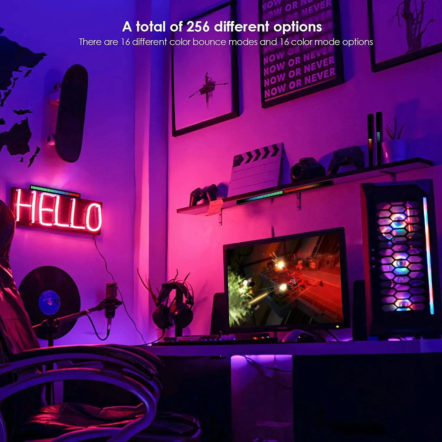 3D Voice-Activated Pickup Music Rhythm Lights Rgb Led Light APP Music Led Gaming Room Light with remote controller