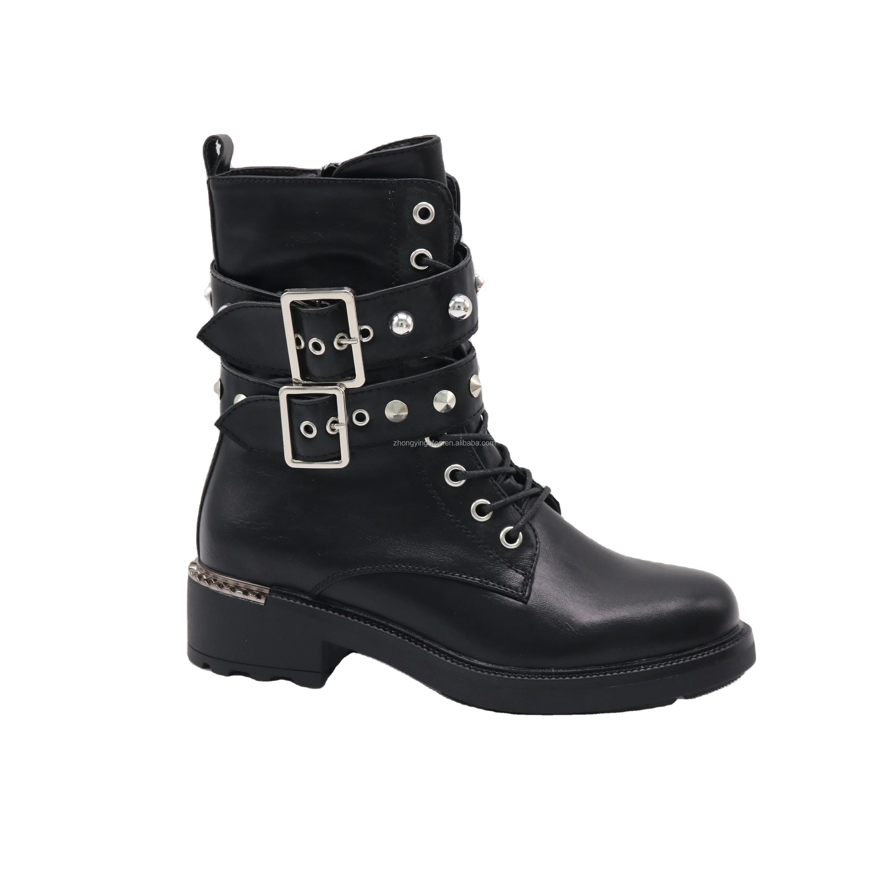 new women winter shoes pu upper straps with decoration studs flat midi