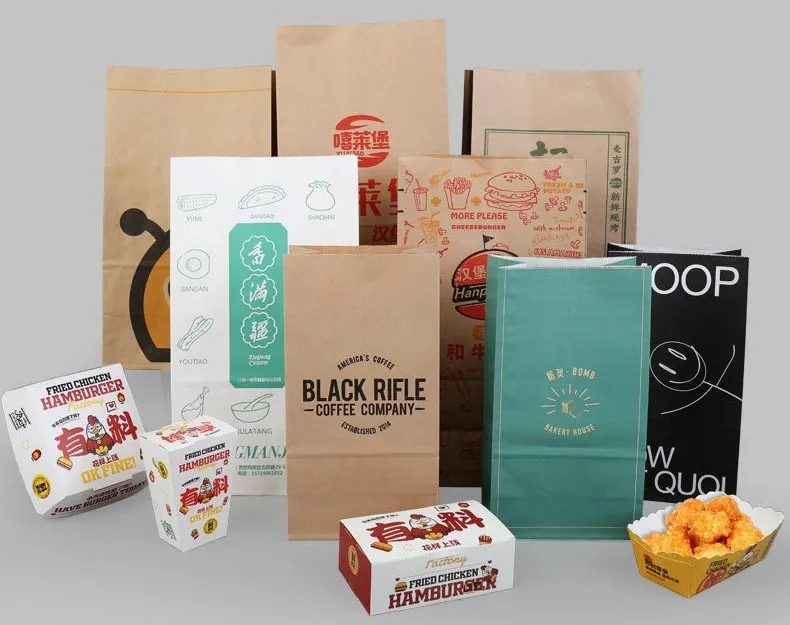 Custom square bottom paper food packaging candy bags no handle brown white black kraft paper nuts bags without handles wholesale