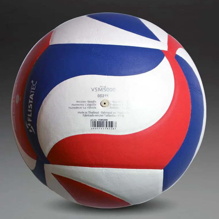 White blue and red leather volleyball official size 5 and weight indoor soft PU laminated volley for indoor competition