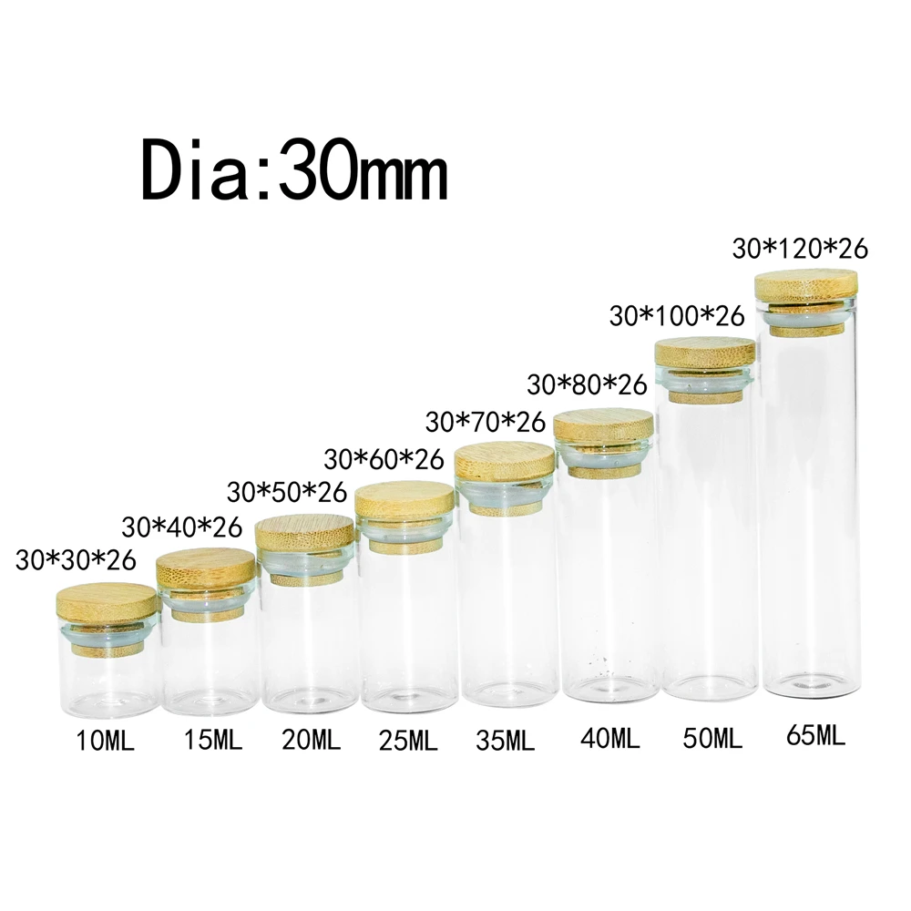 Hyaline Glass Vials with Bamboo Wood Rubber Cap Craft Travel Sub Bottle Perfume Cosmetics Gifts Empty Jars