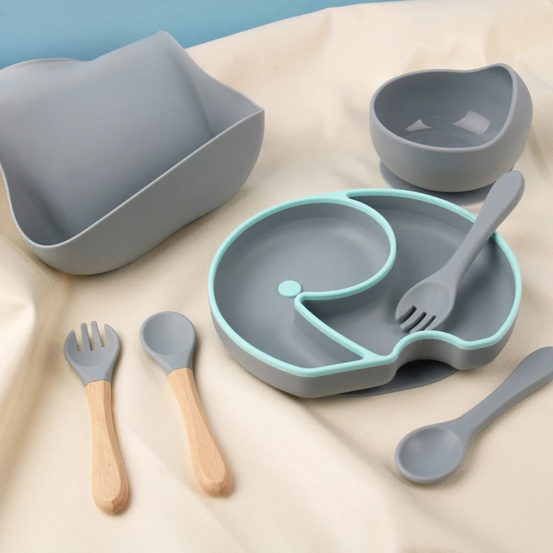 Silicone animal elephant Baby training eating feeding super division Dishes sucker Plates dinnerware set for kids