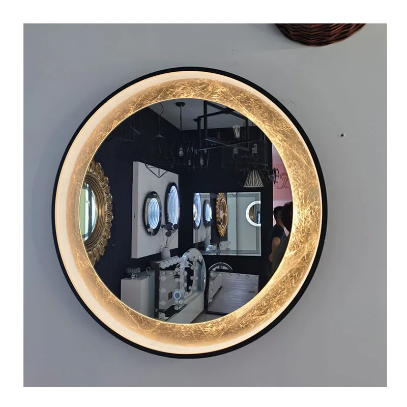 Round Sun Shape Three Light Illuminated Touch Anti Fog Wall Mounted Feature LED Backlit Bathroom Mirror