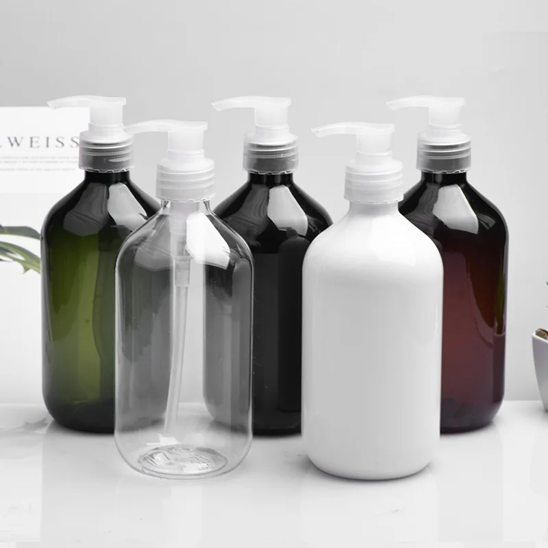 Custom 300ml 500ml Amber Green Transparent Black White Plastic PET Shampoo Bottle Hair Oil Bottle With Lotion Pump