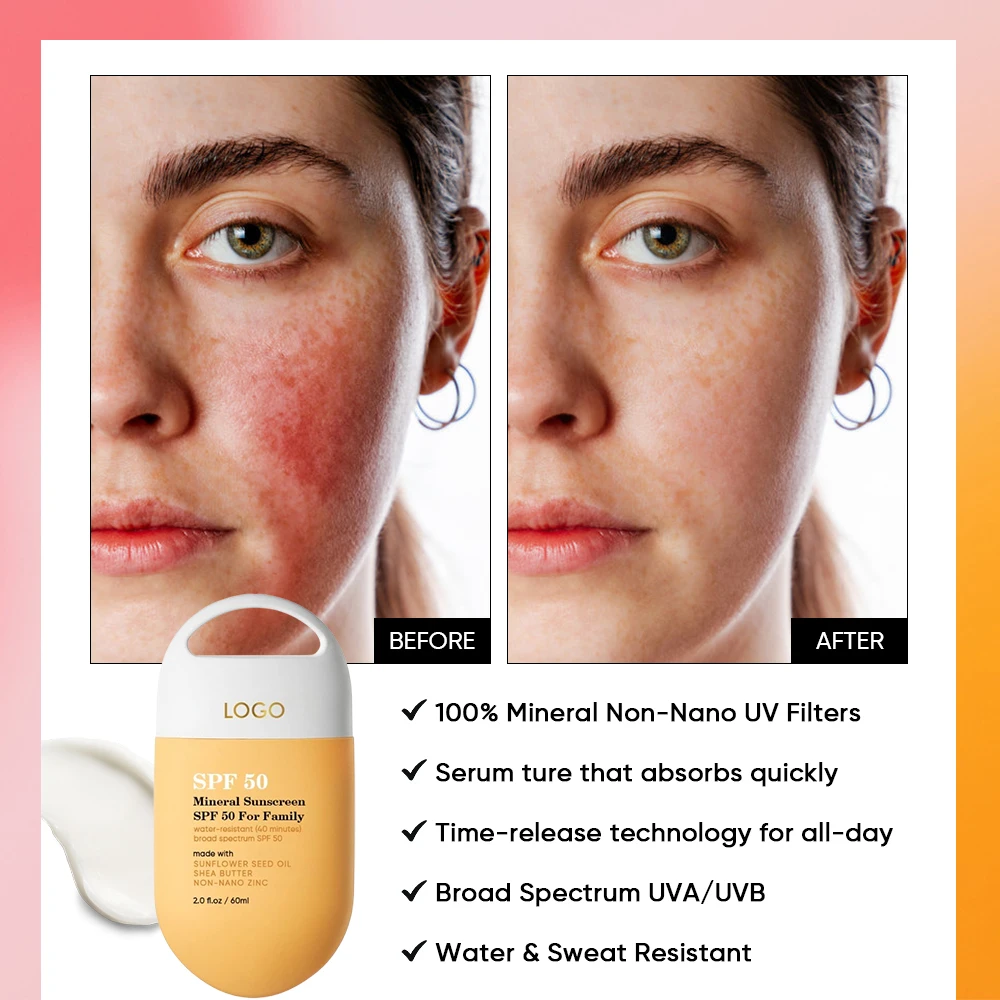 Oem Broad Spectrum Waterproof Reef Safe Non-Nano Zinc Organic Daily Suntan Lotion Invisible Mineral Sunscreen Spf 50 For Family