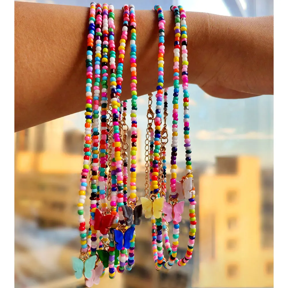 Amazon Best Sale 2022 Most Popular Multi Color Glass Charm Luxury Woman Statement Lady Collar Butterfly Pendant Cute Necklace