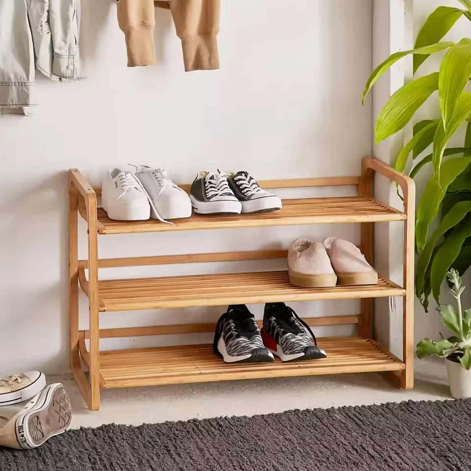 Wholesale custom made bamboo stackable detachable shoe rack for entrance corridor shoe bamboo rack