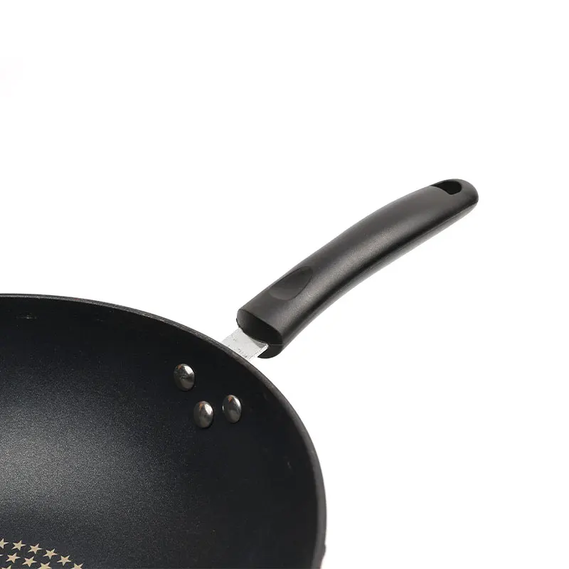 ALISSA Традиционная ручная молотковая ВОК из углеродистой стали с деревянной и стальной рукояткой, с круглым дном