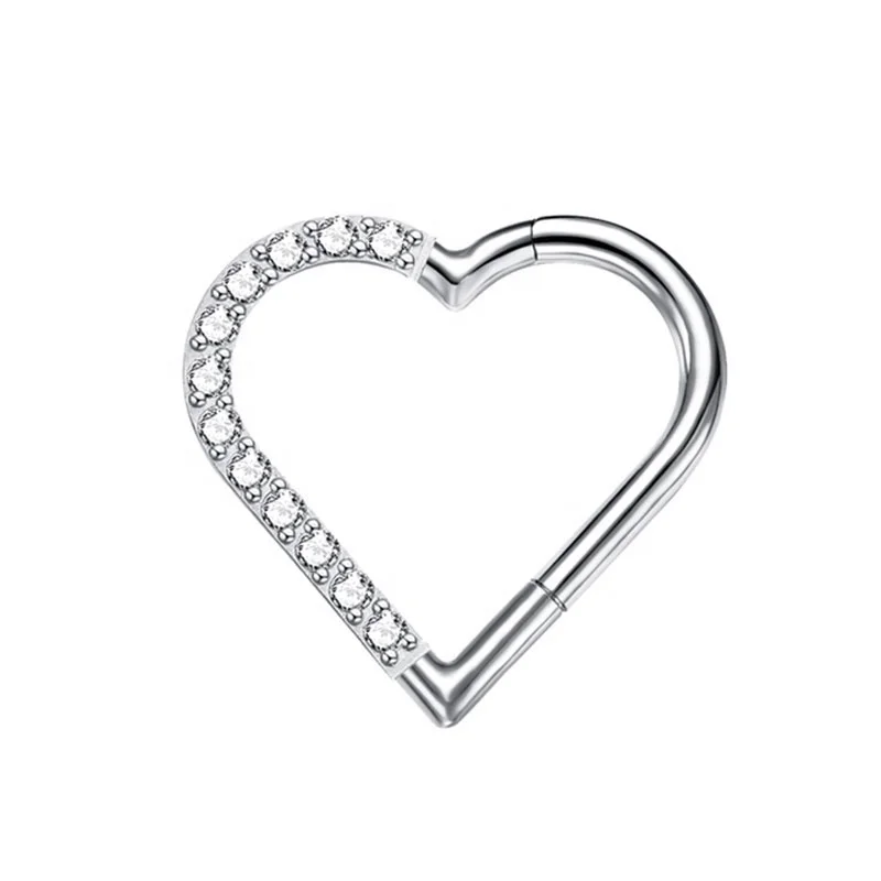 Zoor Wholesale Titanium Heart-Shaped Earring Hinged Segment Hoop Body Piercing Jewelry with PVD Plating Fashion & Classic Style