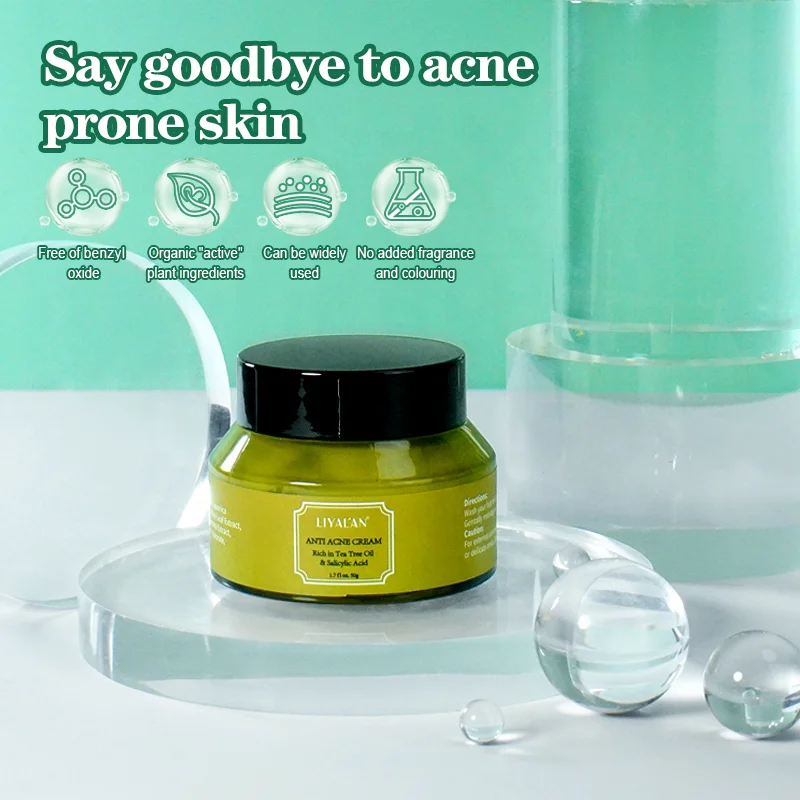 Private Label Tea Tree Oil Salicylic Acid Skin Repair Lighten Anti Acne Scar Pimple Shrink Pores Face Cream