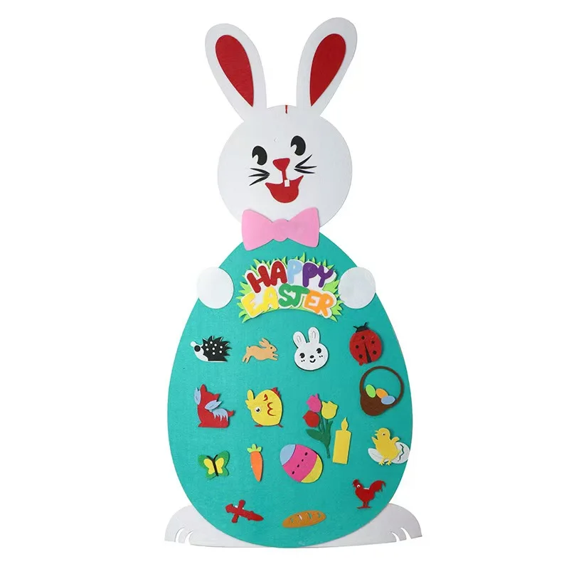 Custom Size Kids Wall Hanging DIY Easter Bunny Decorations Felt Easter Bunny with Detachable Ornaments for Festive Decorations