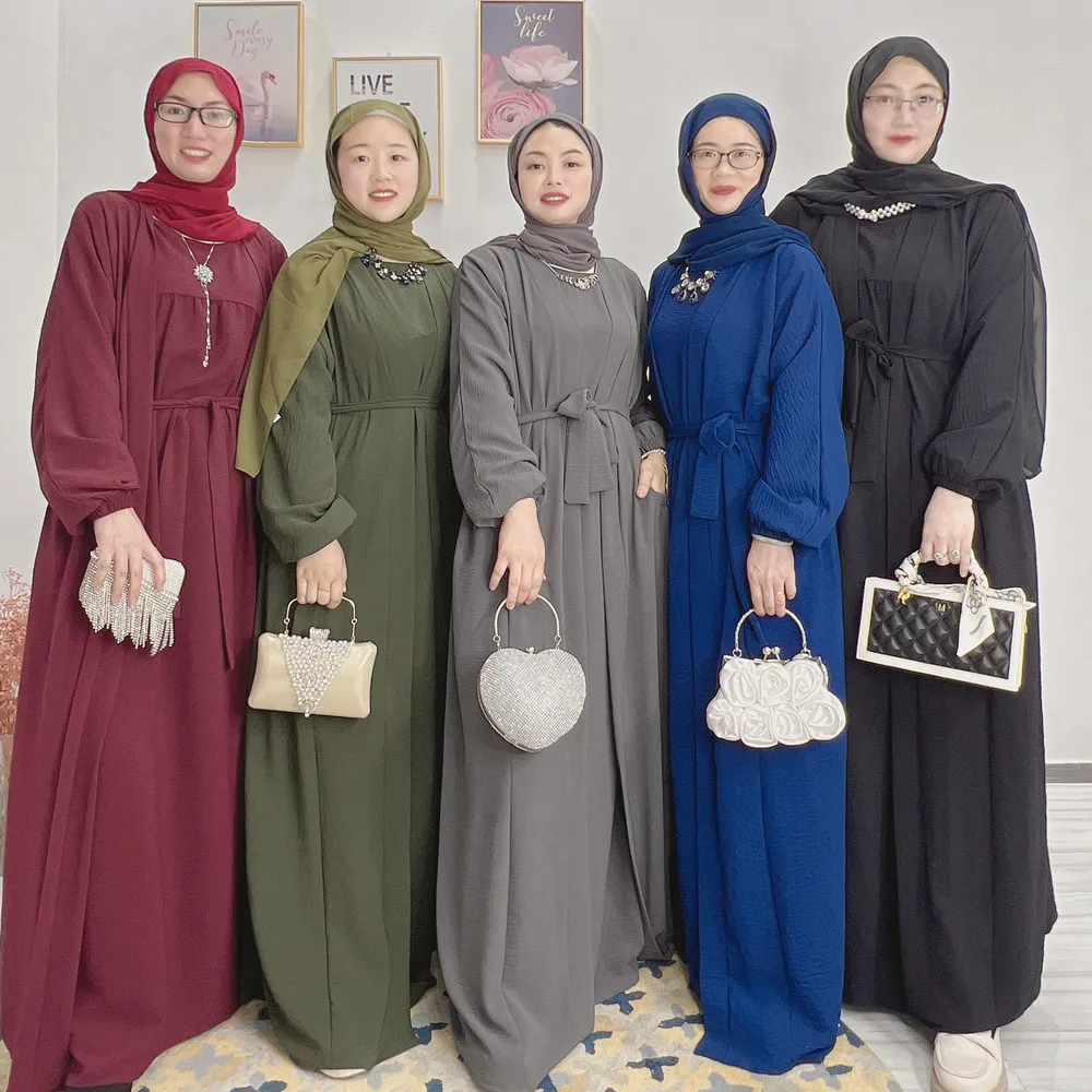 Loose Abaya Dubai Turkey Wrinkle Muslim Hijab Dress Plain Abaya for Muslim Women African Clothing