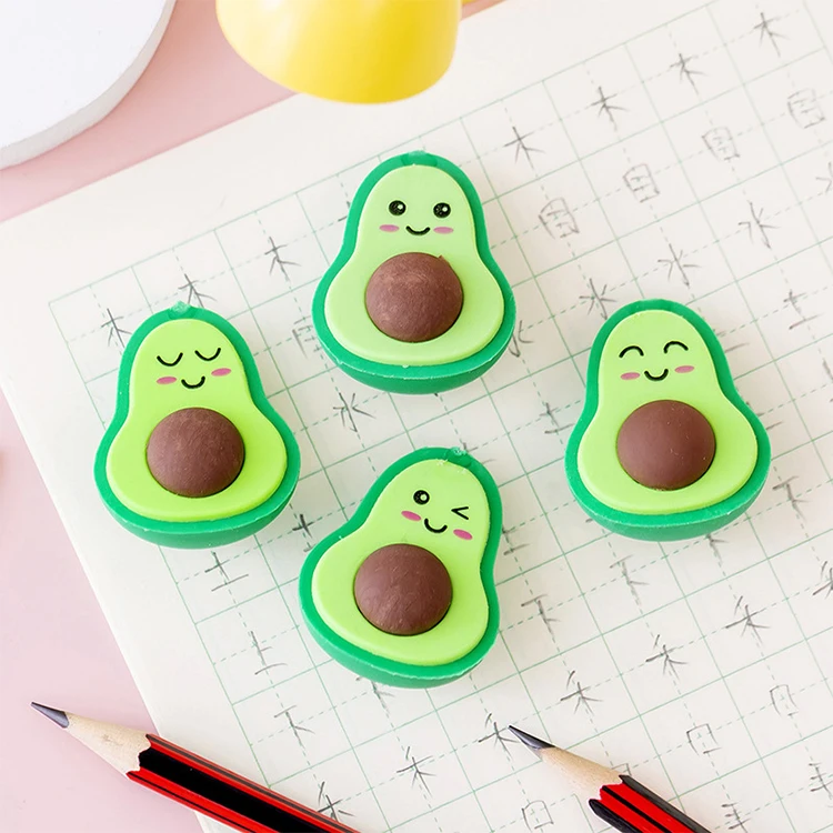 2021 New products avocado shaped custom rubber cute 3D cartoon pencil eraser for children (1600278924999)