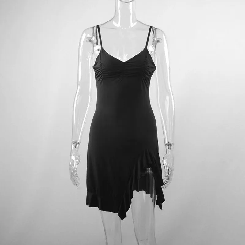 Foreign air age reduction temperament sweet and spicy design sense of irregular pure wind slimming halter strapless dress dress